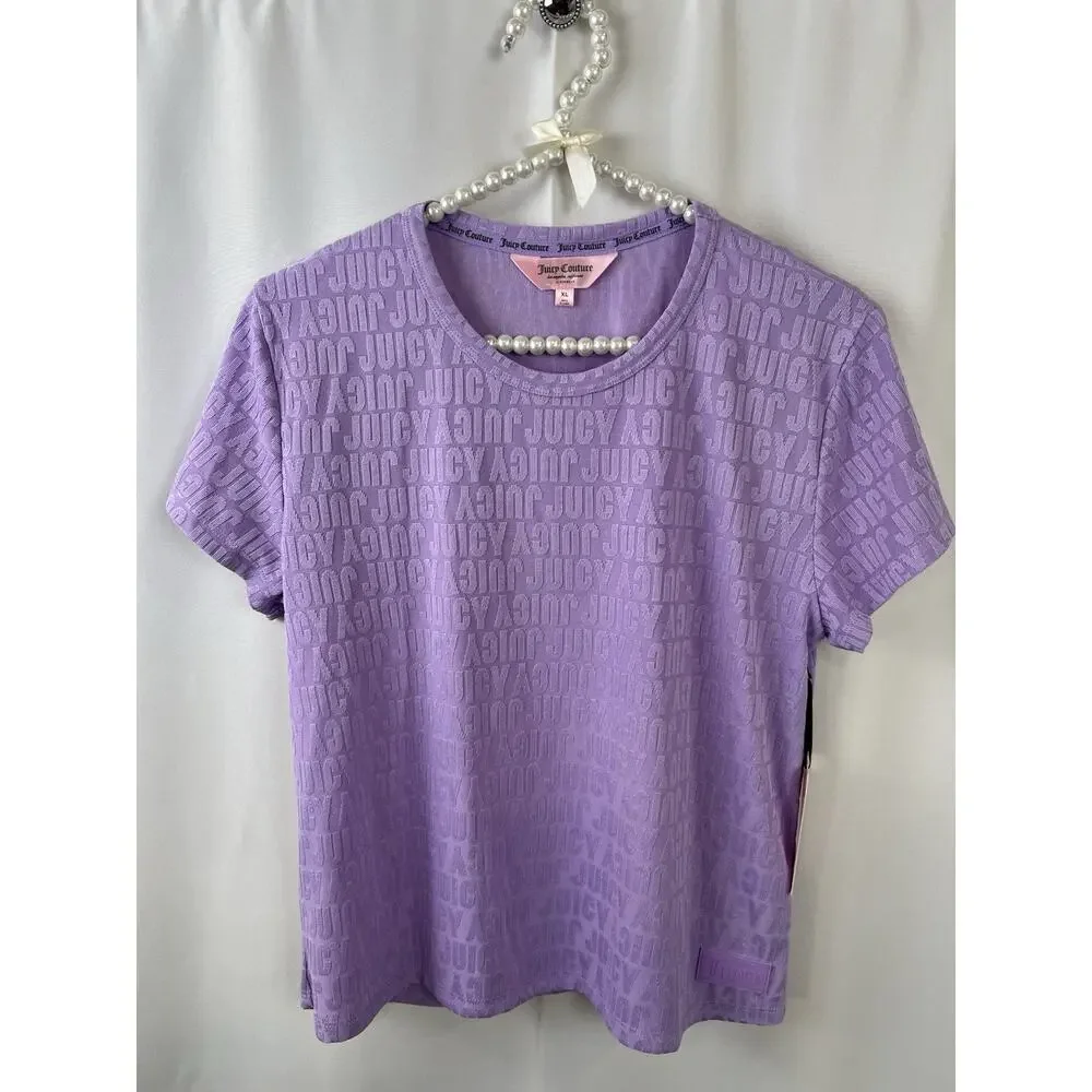 Juicy Couture NWT Women’s Sleep Purple Block Embossed Shirt & Pants Pajamas XL